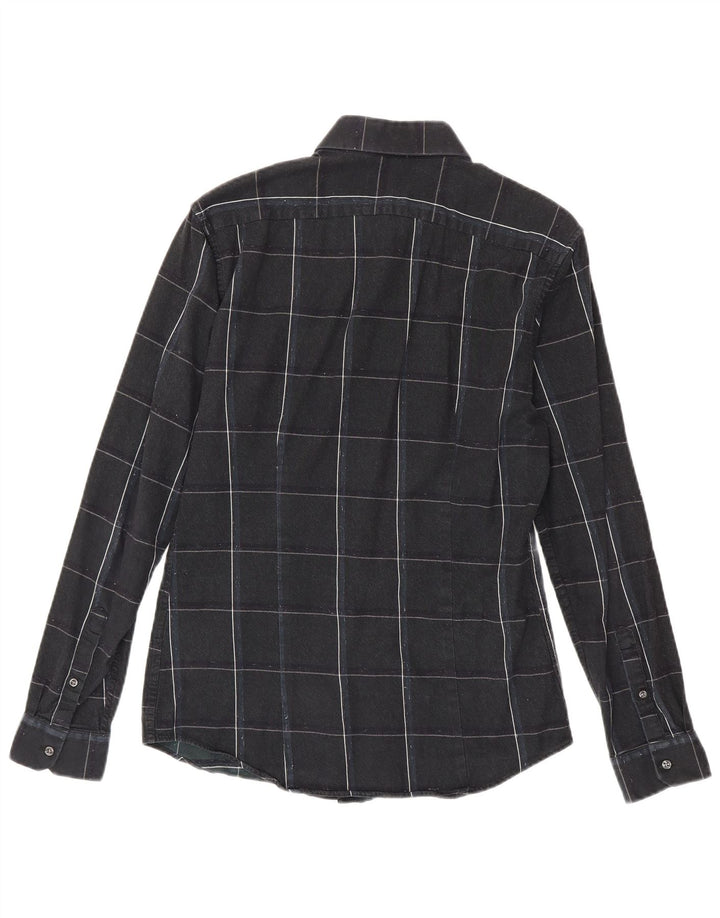 Camisa masculina Reiss de flanela slim fit, algodão xadrez preto médio
