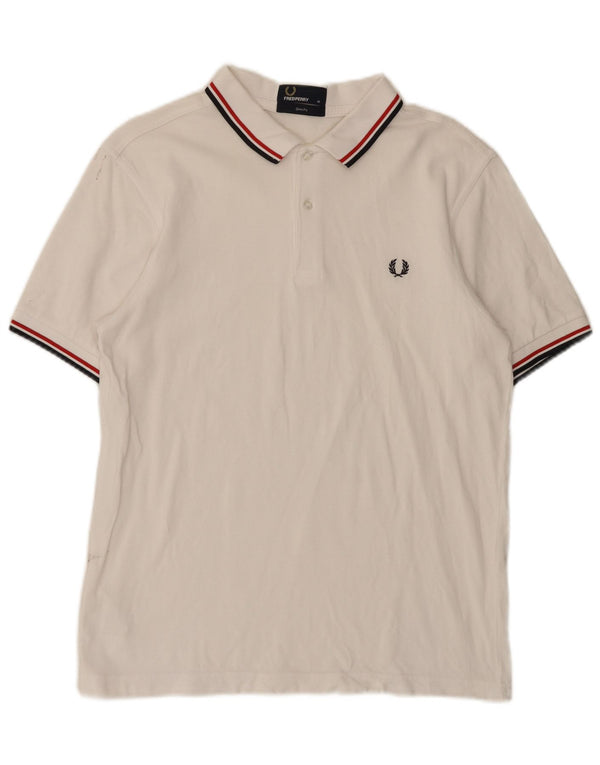 Camisa polo masculina Slim Fit Fred Perry de algodão branco médio