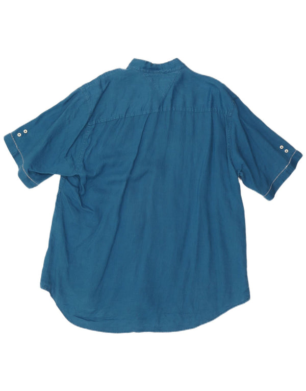 Camisa masculina TOMMY HILFIGER de manga curta com ajuste personalizado XL azul