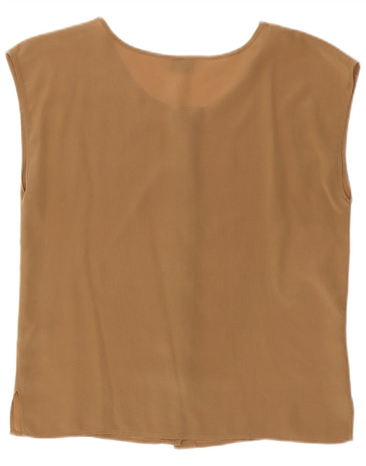 Blusa feminina sem mangas Coocoon Reino Unido 12 seda marrom médio