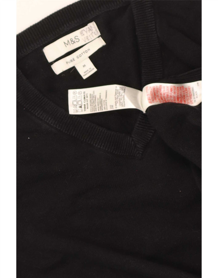 Suéter masculino Marks & Spencer com decote em V, algodão preto médio