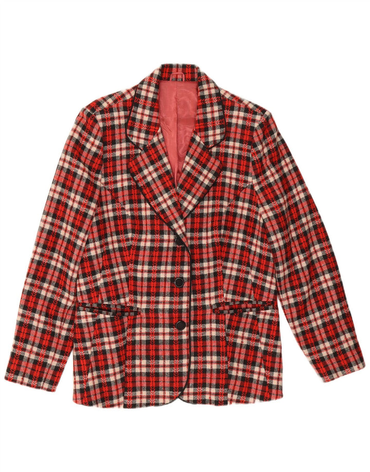 Jaqueta blazer feminina vintage com 3 botões Reino Unido 12 xadrez vermelho médio