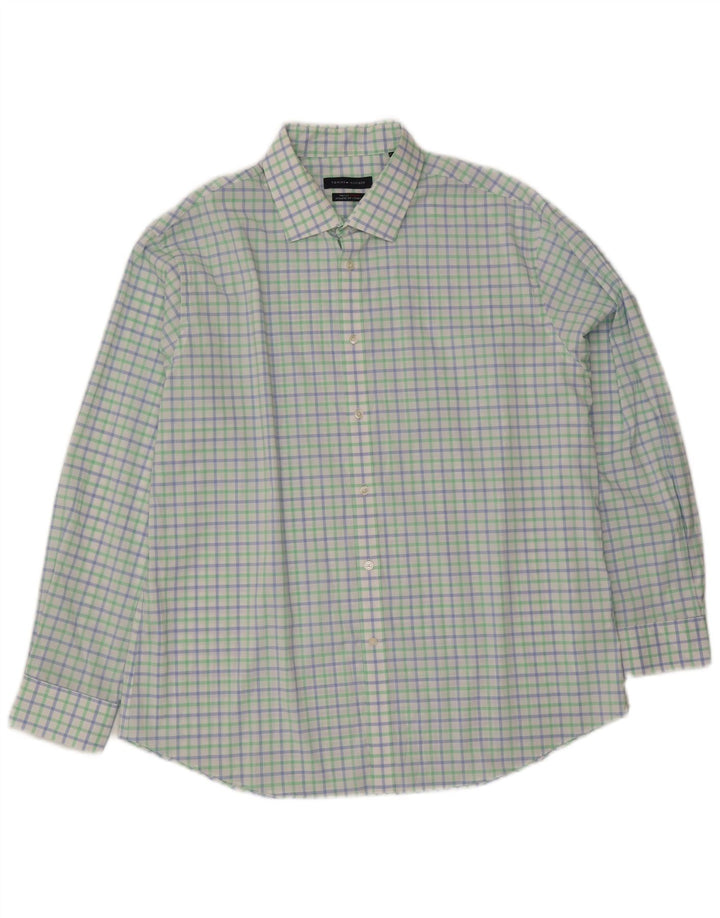 Tommy Hilfiger Camisa masculina de ajuste atlético tamanho 18 2XL guingão multicolorido