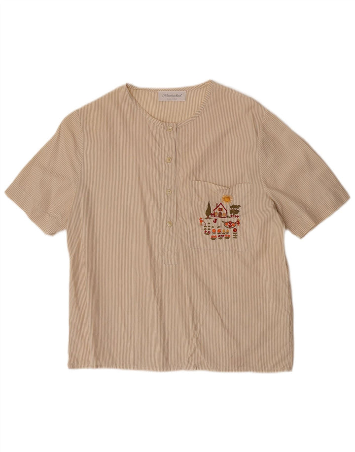 Maurice Abot blusa feminina de manga curta Reino Unido 14 risca de giz bege médio