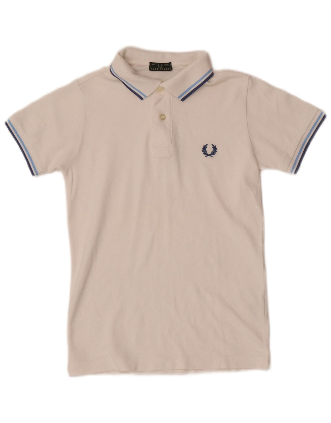 Camisa polo masculina Fred Perry 9-10 anos algodão listrado branco