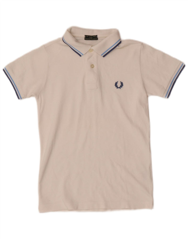 Camisa polo masculina Fred Perry 9-10 anos algodão listrado branco