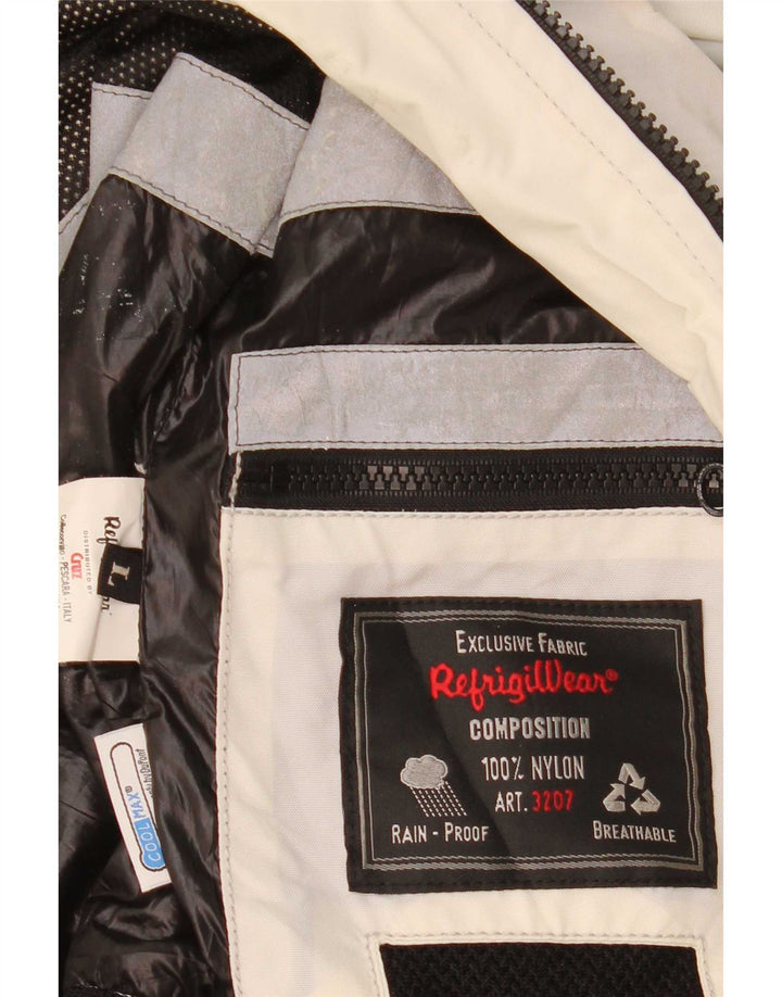 Jaqueta feminina Refrigiwear Cruz Bomber UK 14 grande branco colorblock nylon
