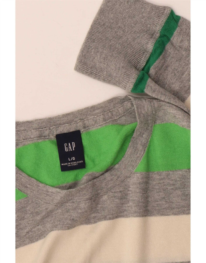 Suéter masculino Gap com gola redonda, grande algodão listrado multicolorido