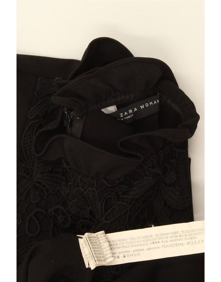 Vestido feminino ZARA A-Line UK 10 pequeno preto floral poliéster