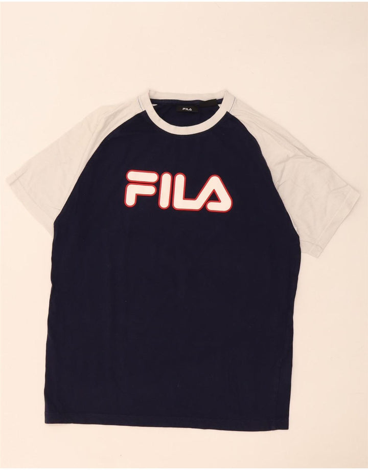 Camiseta masculina Fila Graphic Top médio azul marinho algodão colorblock