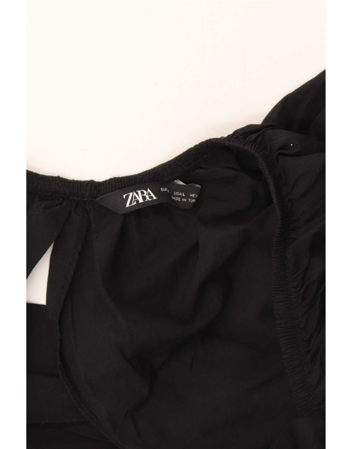 Zara Blusa Crop Feminina Top Reino Unido 14 Grande Preto