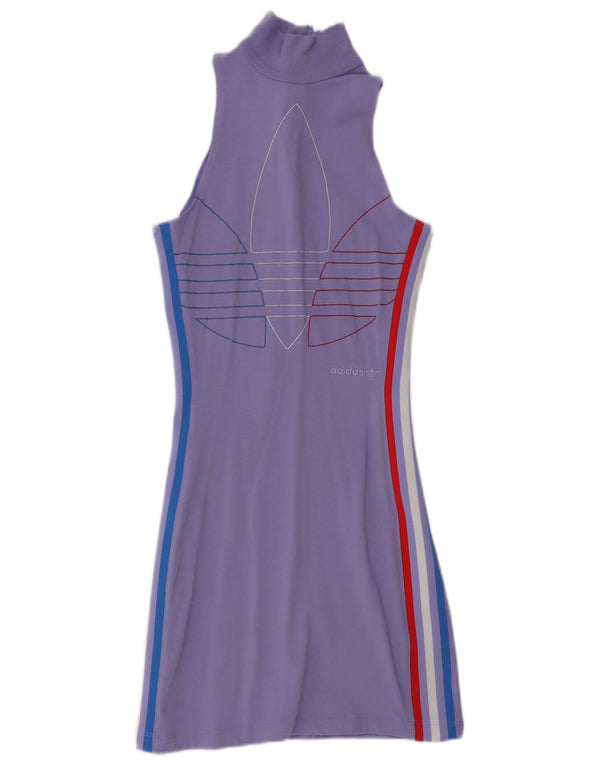 Adidas feminino sem mangas gráfico bodycon vestido UK 10 pequeno roxo