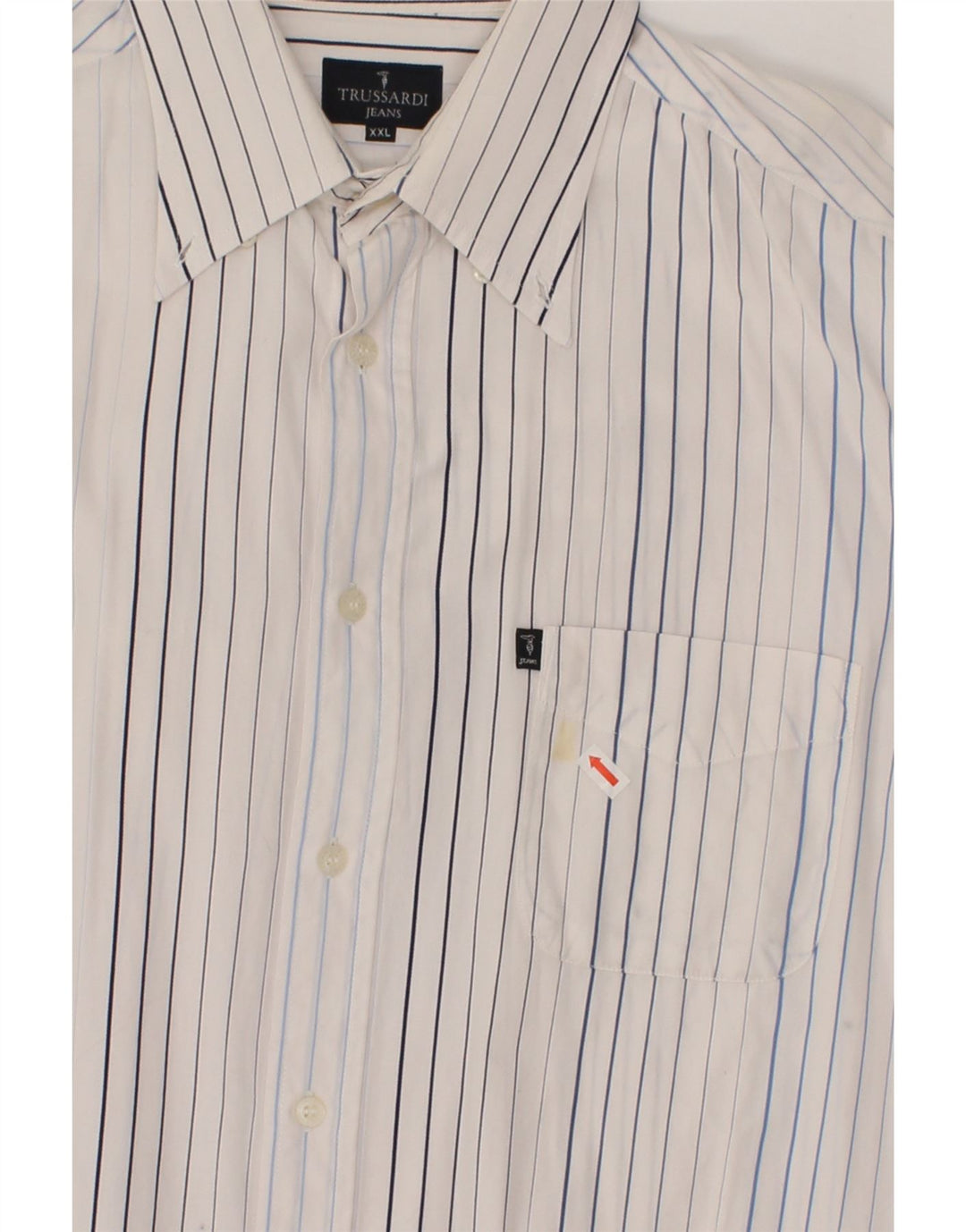 TRUSSARDI JEANS Mens Shirt 2XL White Pinstripe Cotton Vintage Trussardi Jeans and Second-Hand Trussardi Jeans from Messina Hembry 