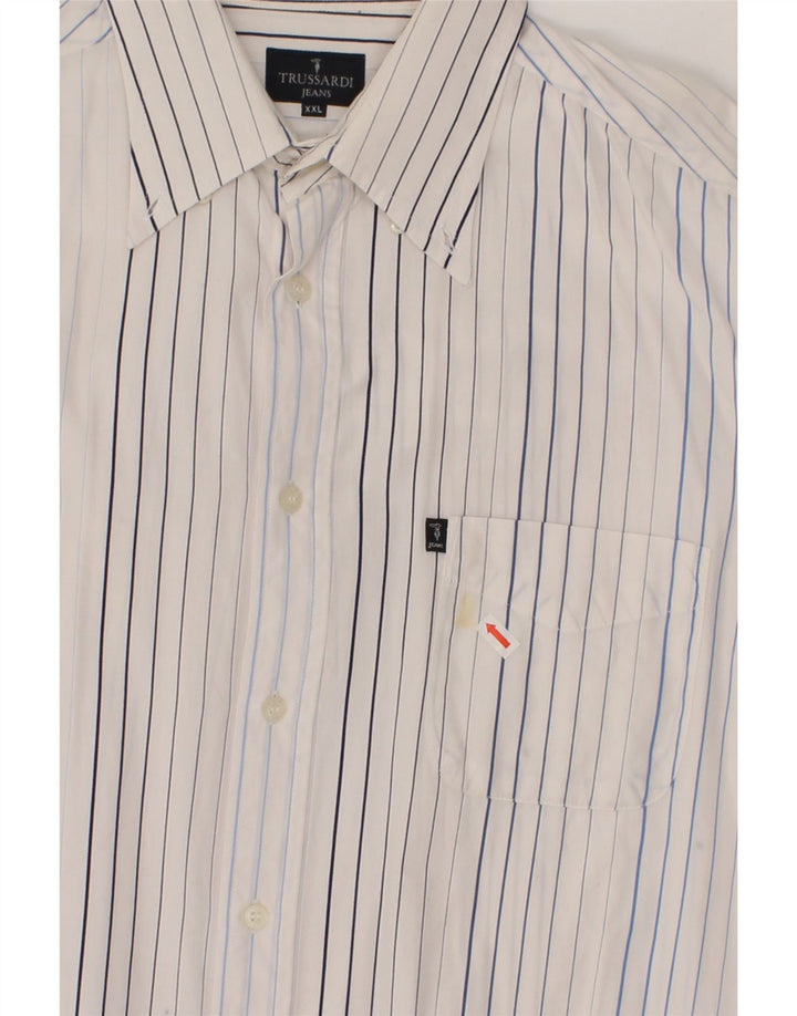 TRUSSARDI JEANS Mens Shirt 2XL White Pinstripe Cotton Vintage Trussardi Jeans and Second-Hand Trussardi Jeans from Messina Hembry 