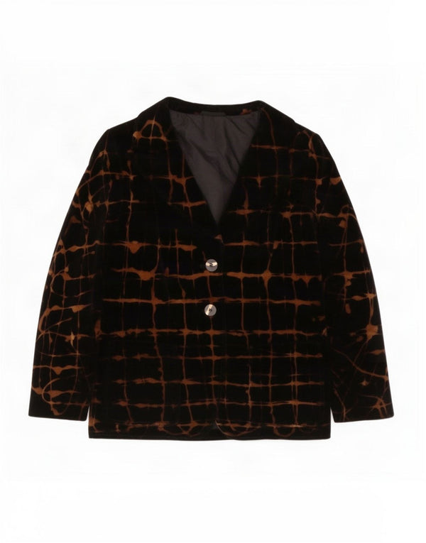 Jaqueta blazer feminina vintage de veludo com 2 botões Reino Unido 14 xadrez preto médio