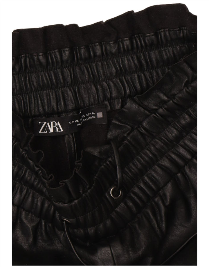 ZARA Calça feminina de couro sintético com perna larga XS W25 L20 preta