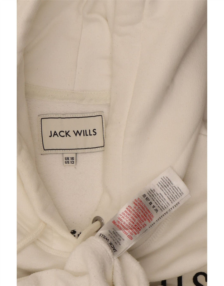 Suéter feminino JACK WILLS com capuz gráfico grande tamanho Reino Unido 16 grande algodão branco
