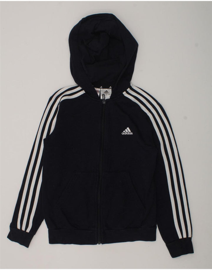 ADIDAS Boys Zip Hoodie Sweater 9-10 Years Navy Blue Cotton | Vintage Adidas | Thrift | Second-Hand Adidas | Used Clothing | Messina Hembry 