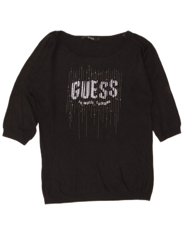 Suéter feminino Guess com manga 3/4 e gola canoa Reino Unido 6 XS preto