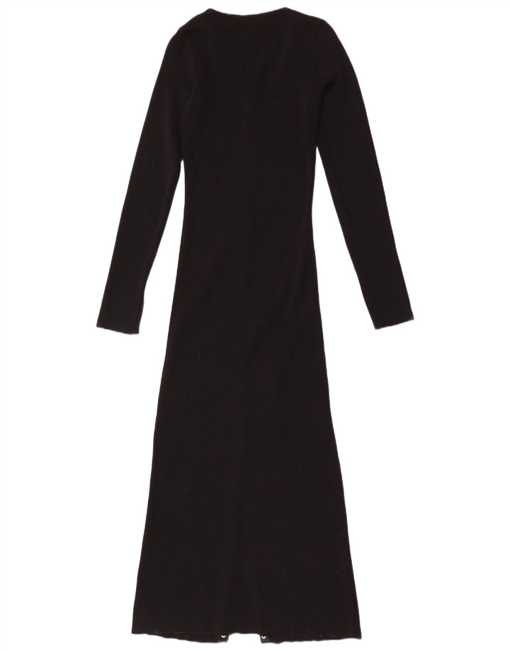 Vestido maxi feminino de manga comprida Zara UK 12 médio preto