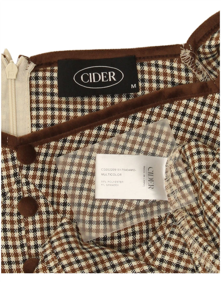 Vestido feminino Cider com ombro de fora em linha A UK 12 médio marrom houndstooth