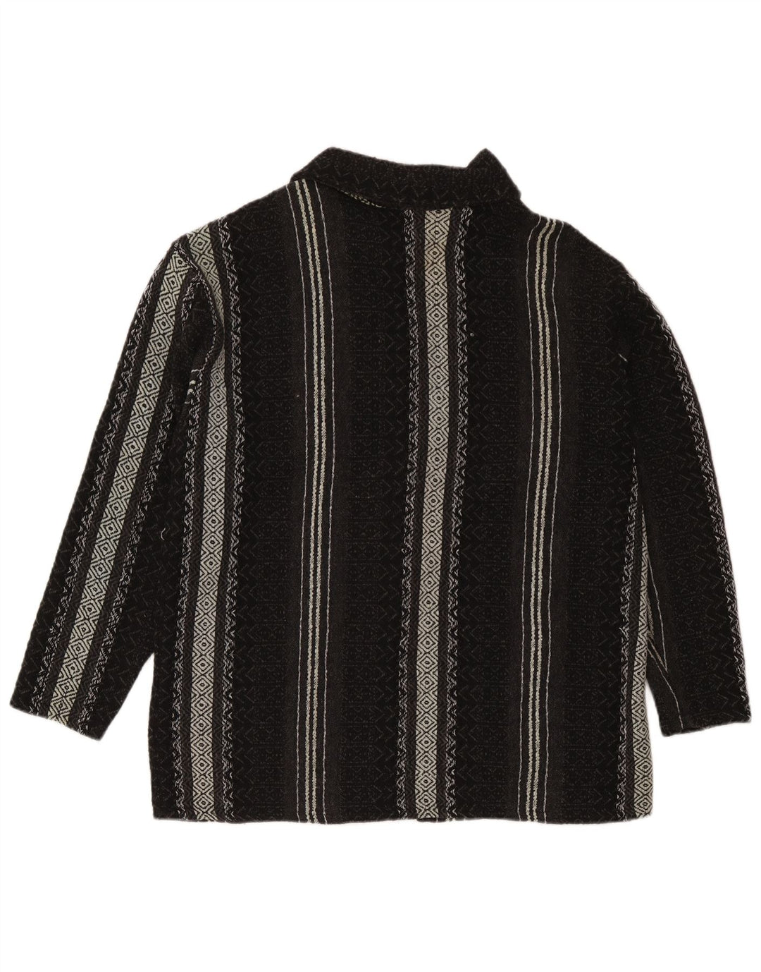 Suéter Cardigan Masculino Vintage XL Lã Geométrica Preta Asteca
