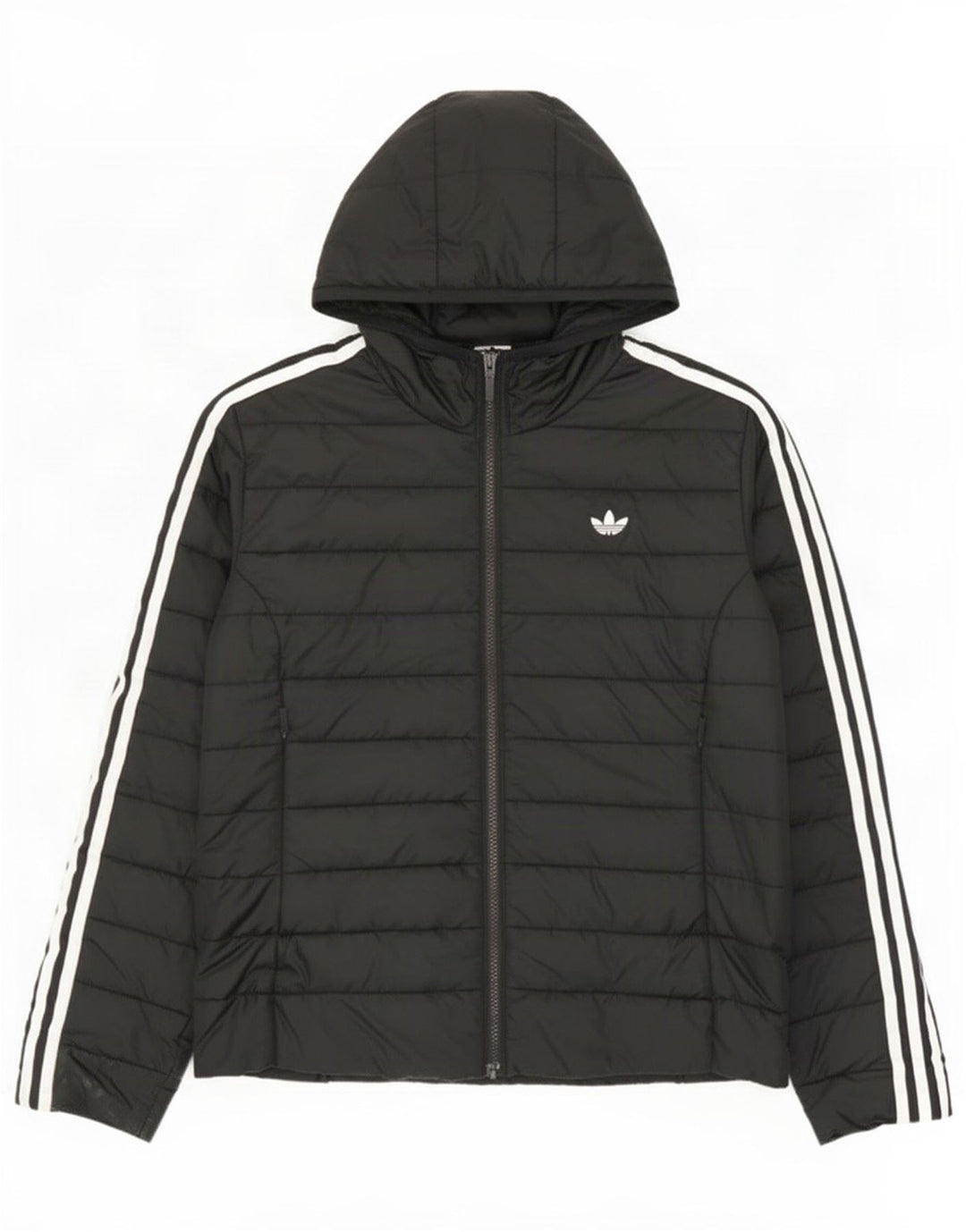 Jaqueta acolchoada com capuz feminino Adidas UK 14 poliéster preto médio