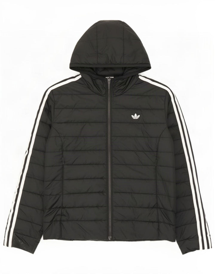 Jaqueta acolchoada com capuz feminino Adidas UK 14 poliéster preto médio