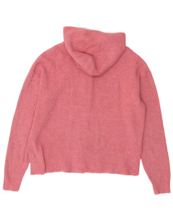 MARKS & SPENCER Womens Hooded Cardigan Sweater UK 16 Large Pink Viscose