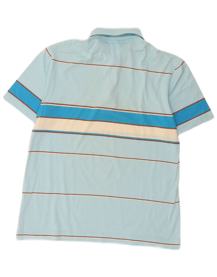 Camisa polo masculina Lacoste tamanho 4 algodão listrado azul médio
