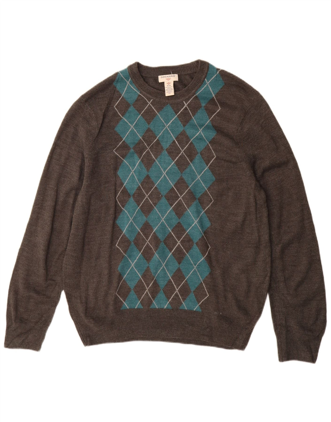 Suéter masculino Dockers com gola redonda cinza médio Argyle/acrílico diamante