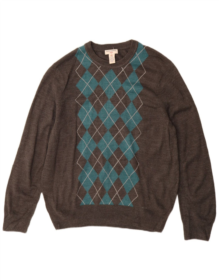 Suéter masculino Dockers com gola redonda cinza médio Argyle/acrílico diamante