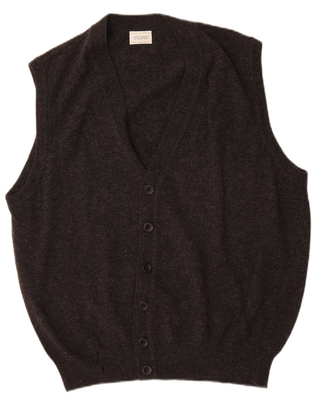 Suéter cardigã masculino sem mangas Benetton lã virgem cinza médio