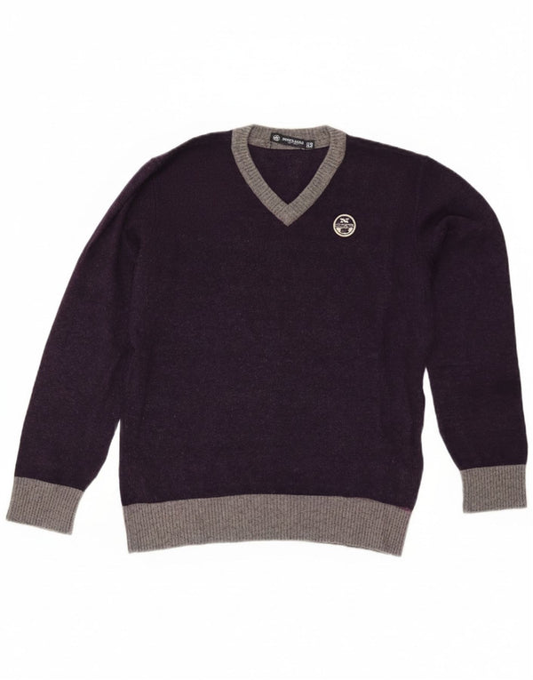 North Sails Boys V-Neck Jumper Sweater 11-12 Years Purple Wool