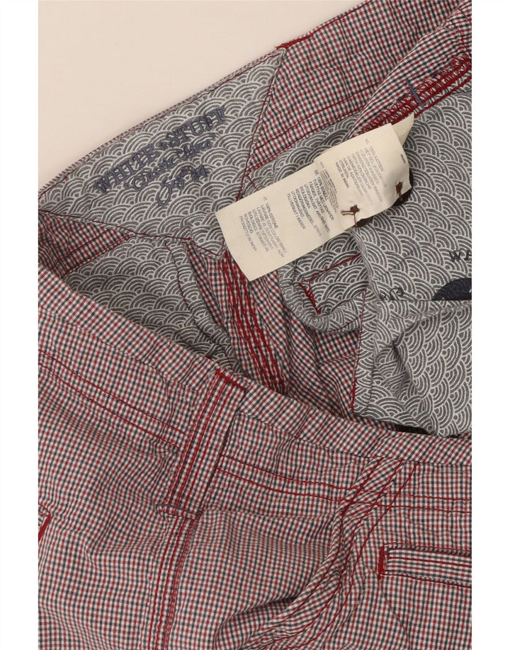 WHITE STUFF Mens Chino Shorts W34 Grande Algodão Gingham Vermelho