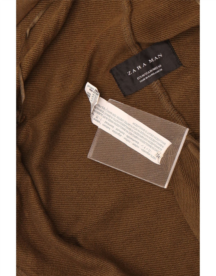 Suéter cardigã masculino Zara com capuz, algodão marrom médio