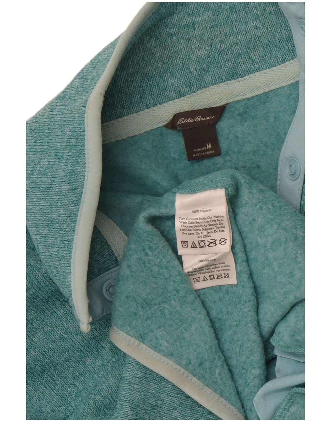 EDDIE BAUER Suéter feminino com gola redonda e botão Reino Unido 14 médio turquesa
