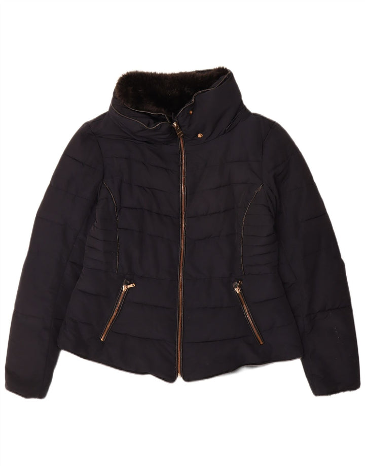 Jaqueta acolchoada feminina Zara UK 16 grande azul marinho
