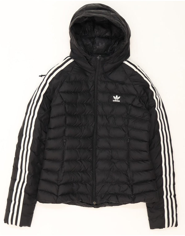 Jaqueta acolchoada com capuz feminino Adidas UK 14 poliéster preto médio