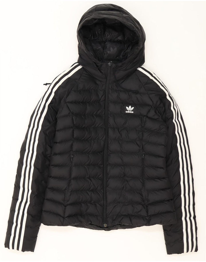 Jaqueta acolchoada com capuz feminino Adidas UK 14 poliéster preto médio