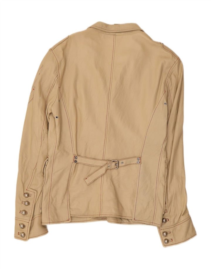 VINTAGE Mens Leather Jacket IT 50 Large Beige Leather