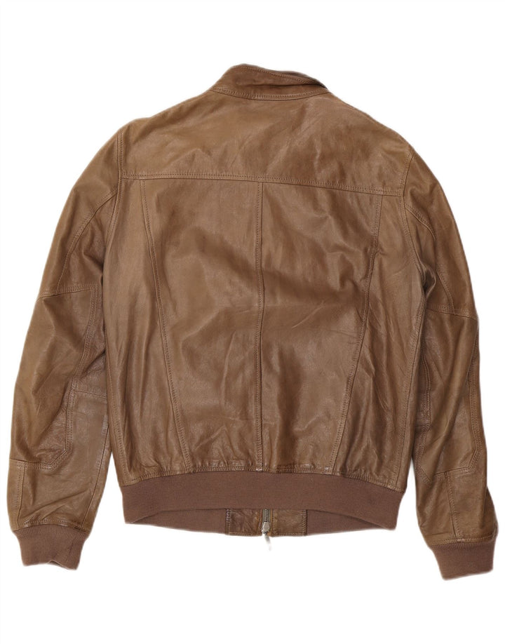 Jaqueta masculina de couro bomber Jeckerson Reino Unido 36 couro marrom pequeno