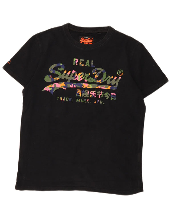 Camiseta feminina Superdry com estampa gráfica UK 16 grande algodão preto