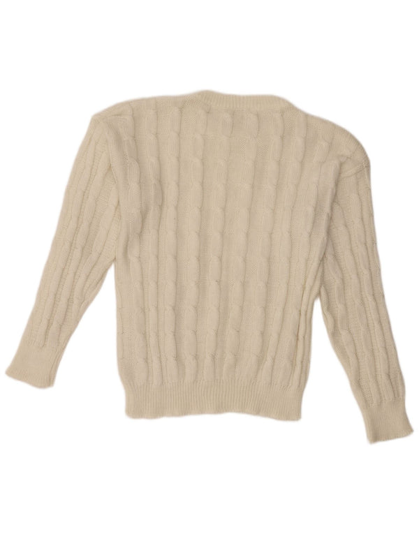 VINTAGE Womens Crew Neck Jumper Sweater UK 14 Medium White Wool