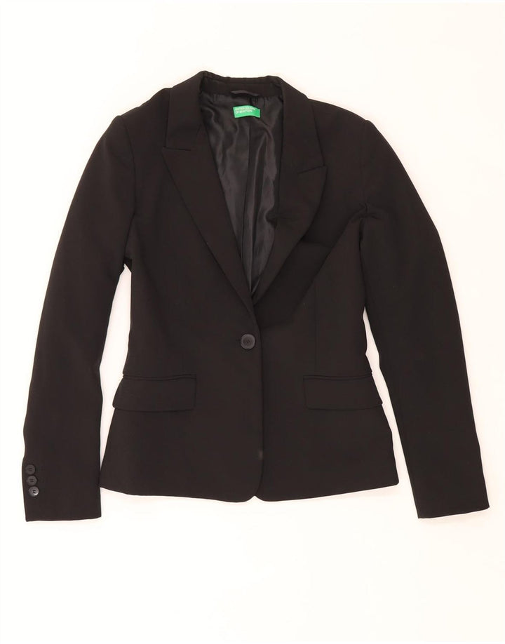 Jaqueta blazer feminina BENETTON com 1 botão Reino Unido 8 poliéster preto pequeno