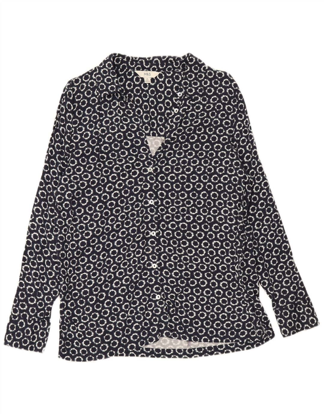 Camisa feminina Marks & Spencer de ajuste solto Reino Unido 12 médio azul marinho geométrico