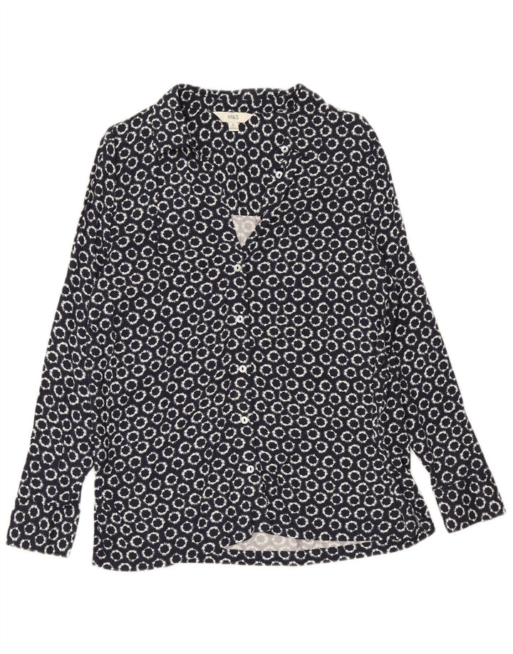 Camisa feminina Marks & Spencer de ajuste solto Reino Unido 12 médio azul marinho geométrico