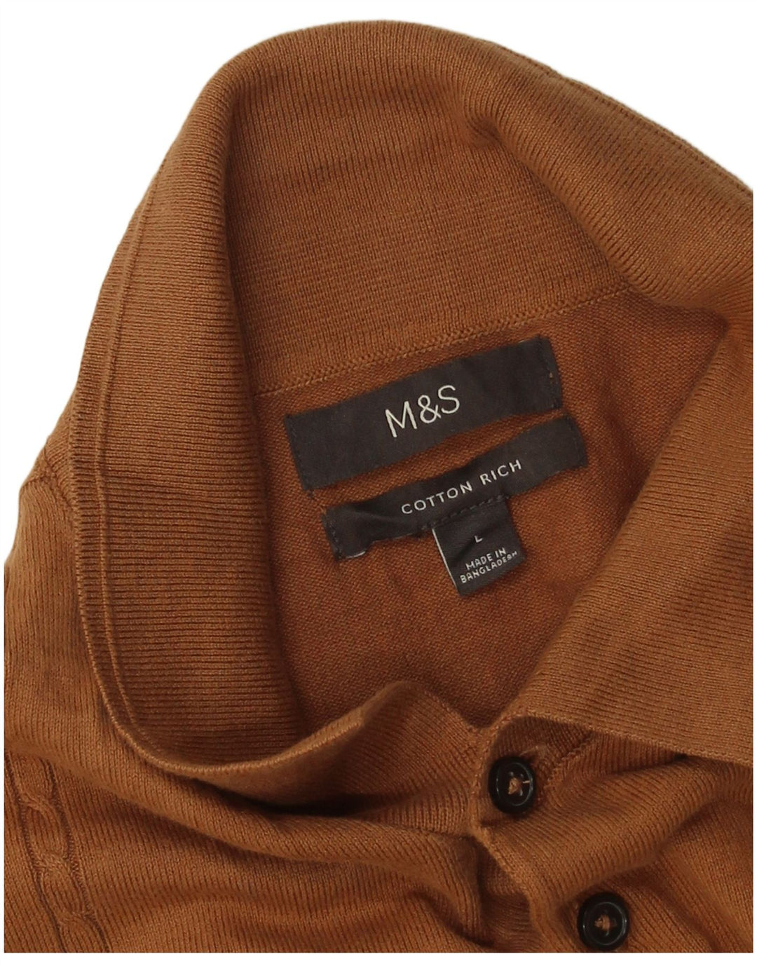 Suéter masculino Marks & Spencer com gola polo, grande algodão marrom