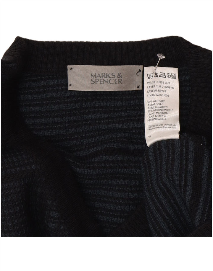 Suéter masculino Marks & Spencer com decote em V XL azul marinho xadrez acrílico