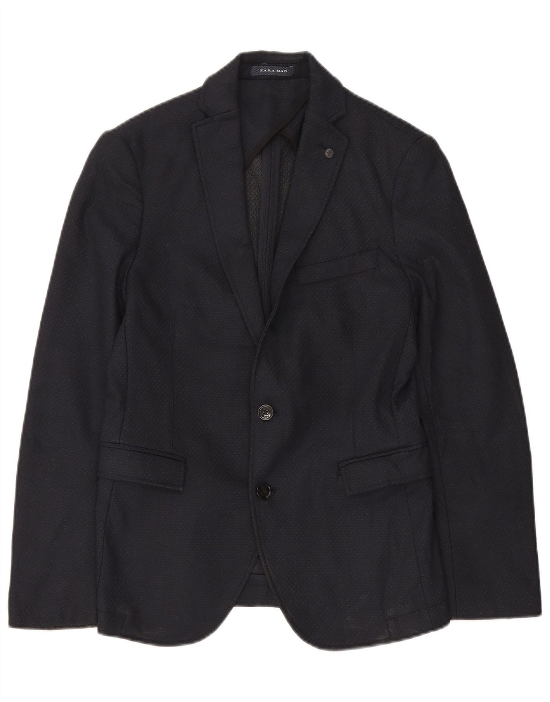 Jaqueta blazer masculina Zara com 2 botões EU 46 poliéster geométrico azul marinho pequeno